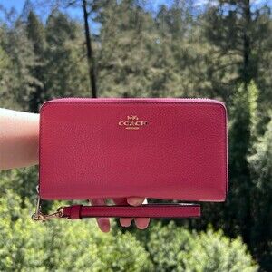COACH Long Zip-Around Wallet  Pink Pebble Leather w Gold Hardware AUTHENTIC